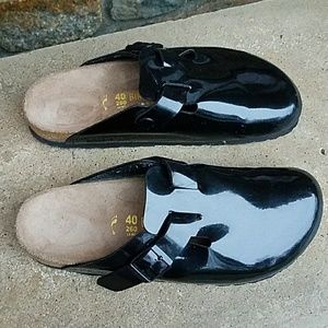 patent leather birkenstock clogs